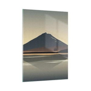 Impression sur verre - Image sur verre - Montagnes et lac aux tons chauds avec un effet réfléchissant - 50x70cm - Reflet de miroir - Décoration murale moderne pour le salon et la chambre ARTTOR