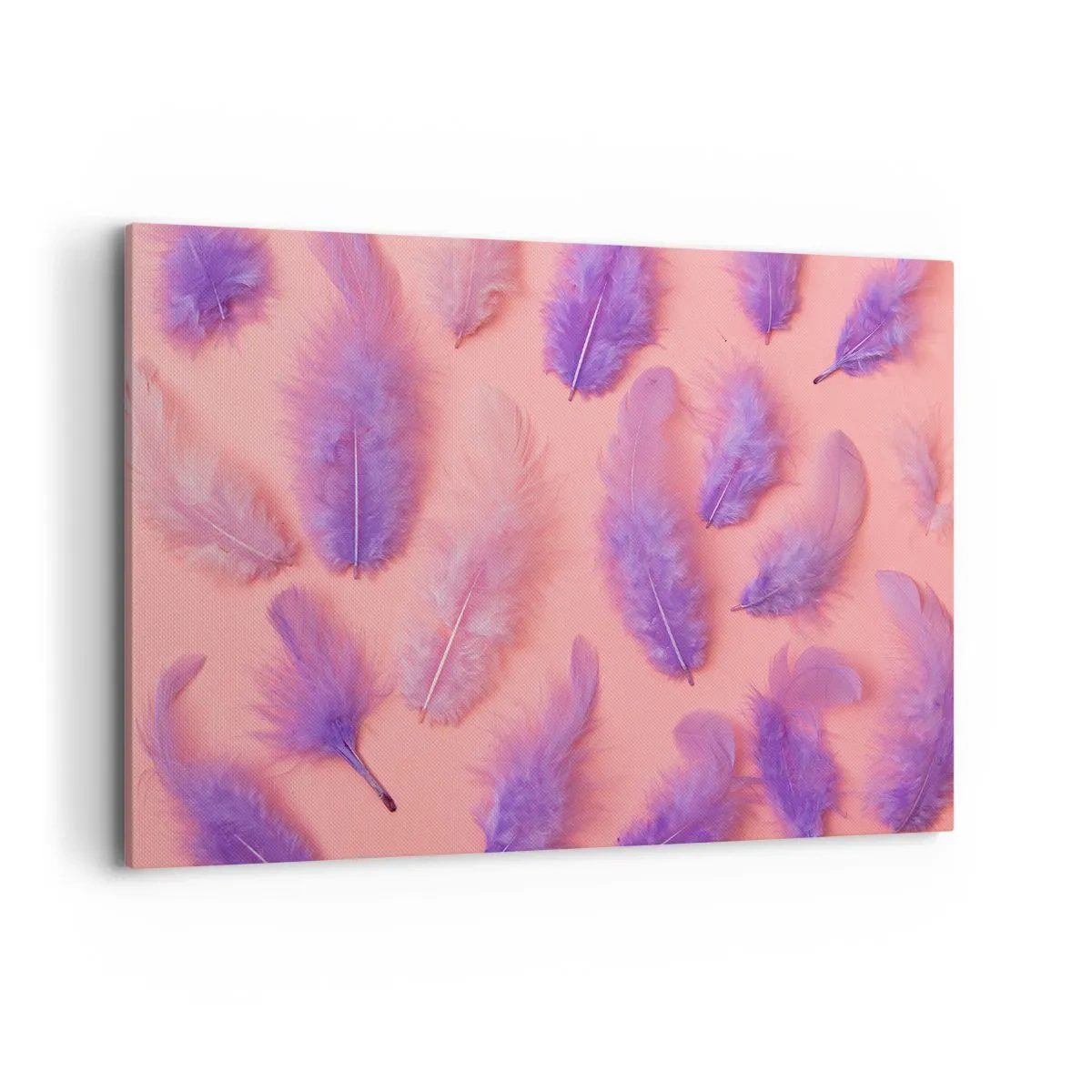 Impression sur toile - Image sur toile - Plumes violettes et roses sur fond pastel - 120x80cm - Oiseau de désir lilas - Décoration murale moderne pour le salon et la chambre ARTTOR