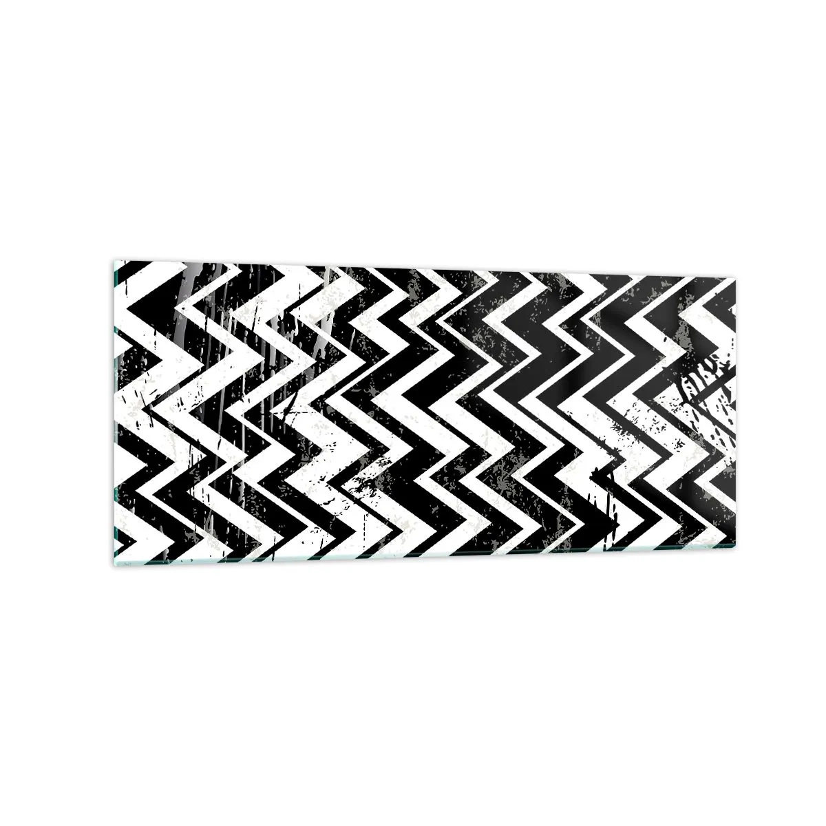 Impression sur verre - Image sur verre - Motif en zigzag noir et blanc avec abrasions artistiques - 120x50cm - Zig-blanc, zag-noir - Décoration murale moderne pour le salon et la chambre ARTTOR