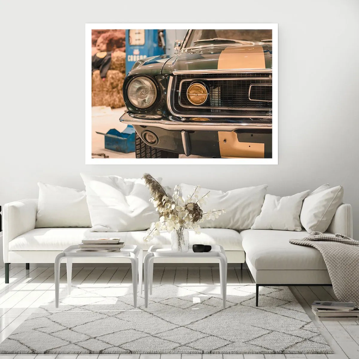 Affiche - Poster - Une voiture rétro emblématique dans un cadre classique - 100x70cm - Rencontre avec une légende - Décoration murale moderne pour le salon et la chambre ARTTOR