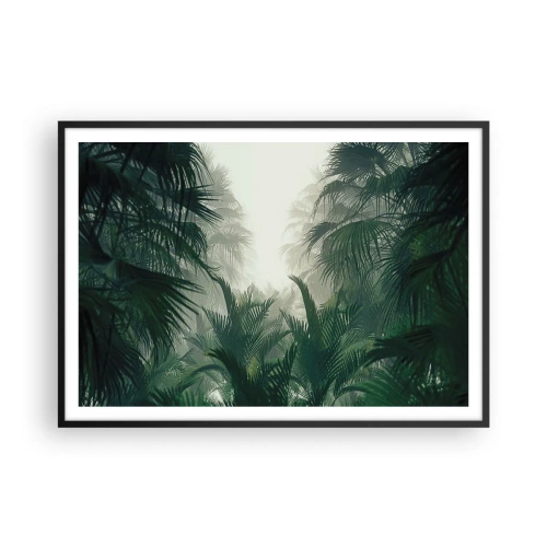 Affiche dans un cadre noir - Poster - Végétation tropicale dans un épais brouillard de forêt tropicale - 100x70cm - Secret tropical - Décoration murale moderne pour le salon et la chambre ARTTOR