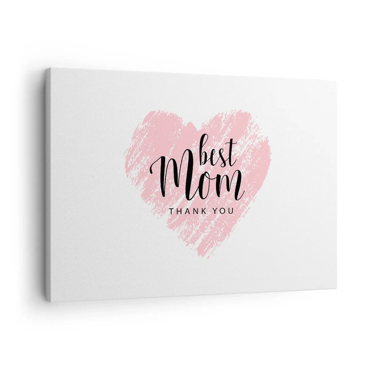 Impression sur toile - Image sur toile - Cœur rose avec les mots « Meilleure maman, merci » sur fond blanc - 70x50cm - Toujours au bon moment - Décoration murale moderne pour le salon et la chambre ARTTOR