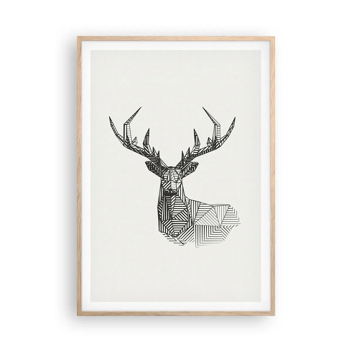 Affiche dans un chêne clair - Poster - Cerf dans un style cubique - 70x100 cm