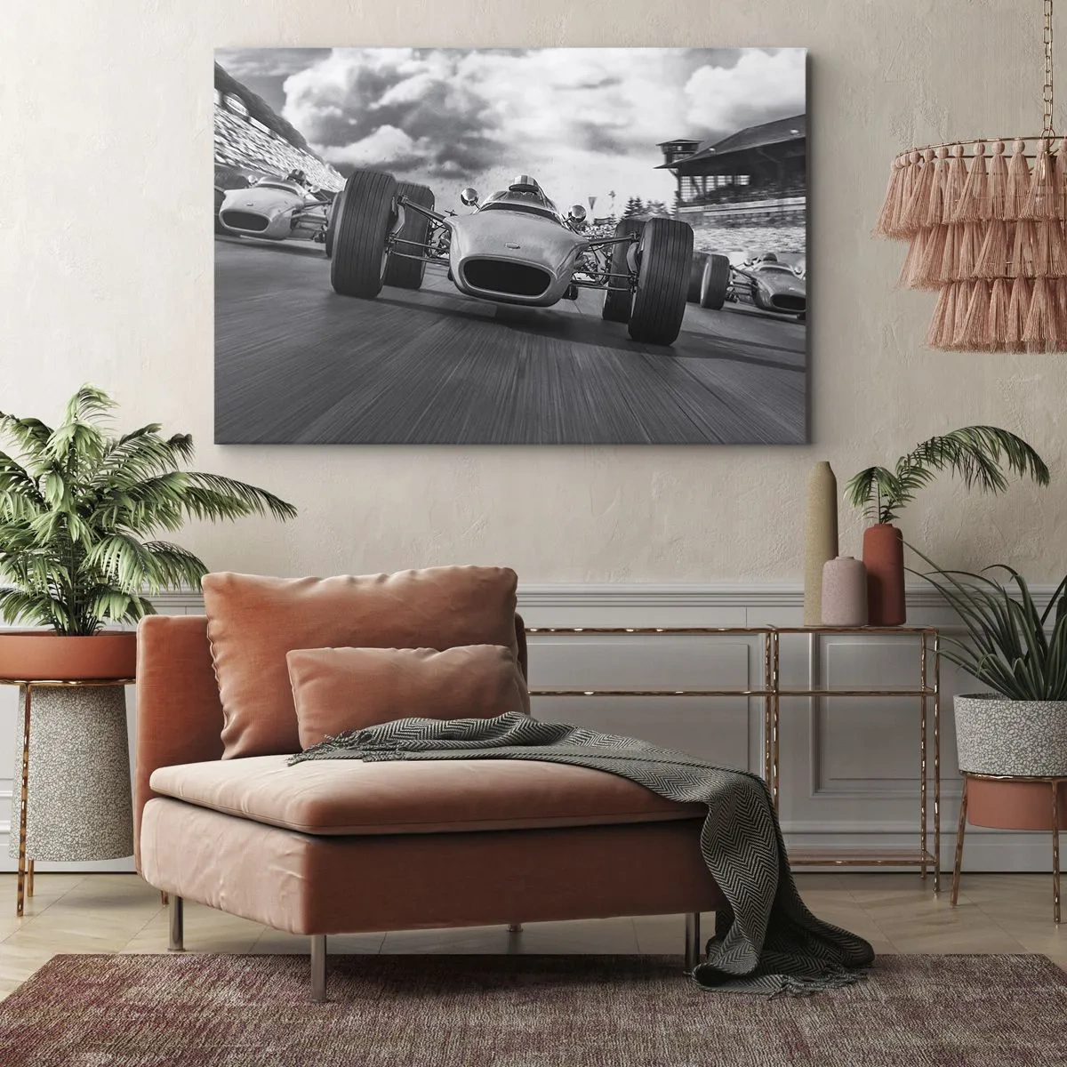 Impression sur toile - Image sur toile - Course de voitures classiques en mouvement - 70x50cm - Puissance! - Décoration murale moderne pour le salon et la chambre ARTTOR