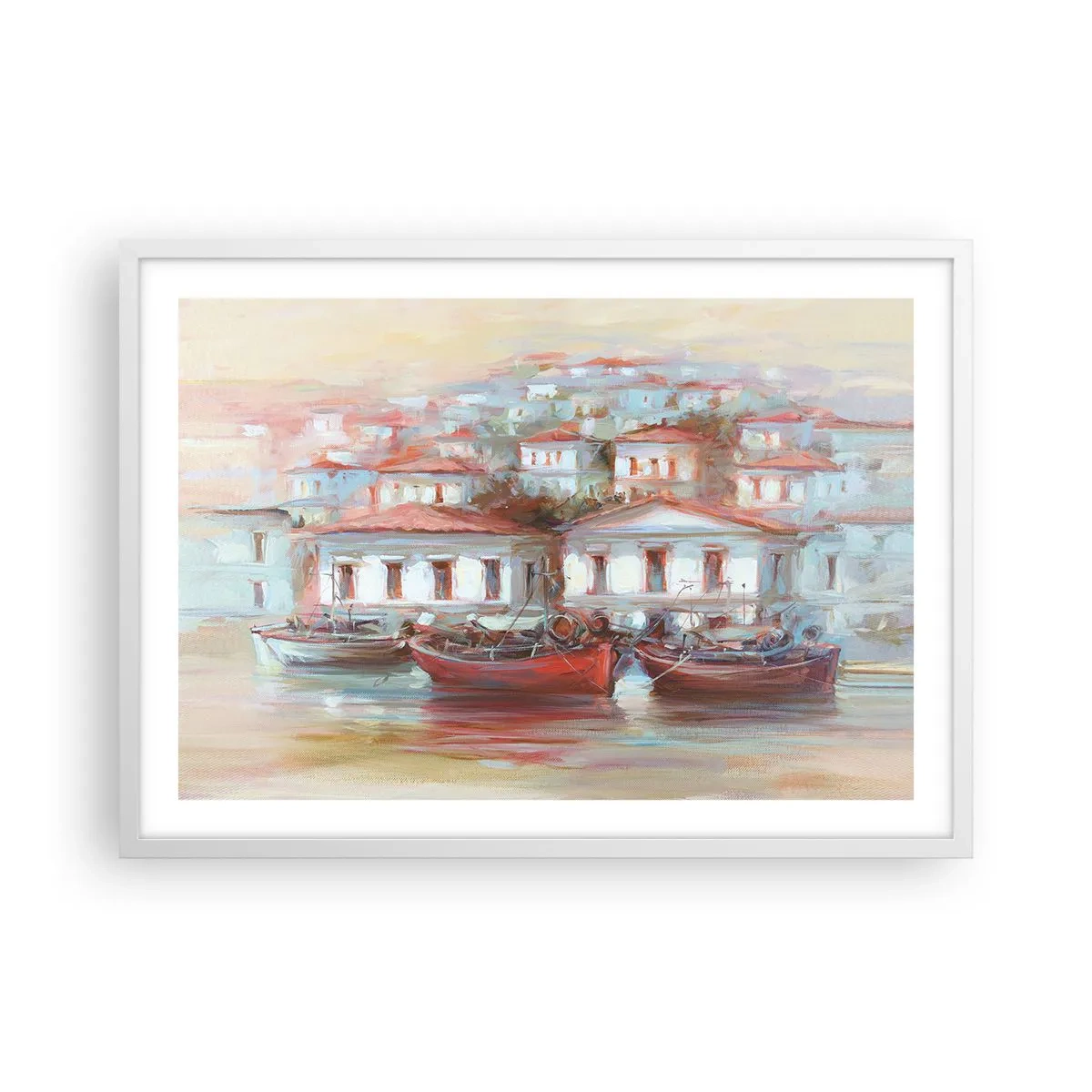 Affiche dans un cadre blanc - Poster - Petite ville heureuse - 70x50 cm