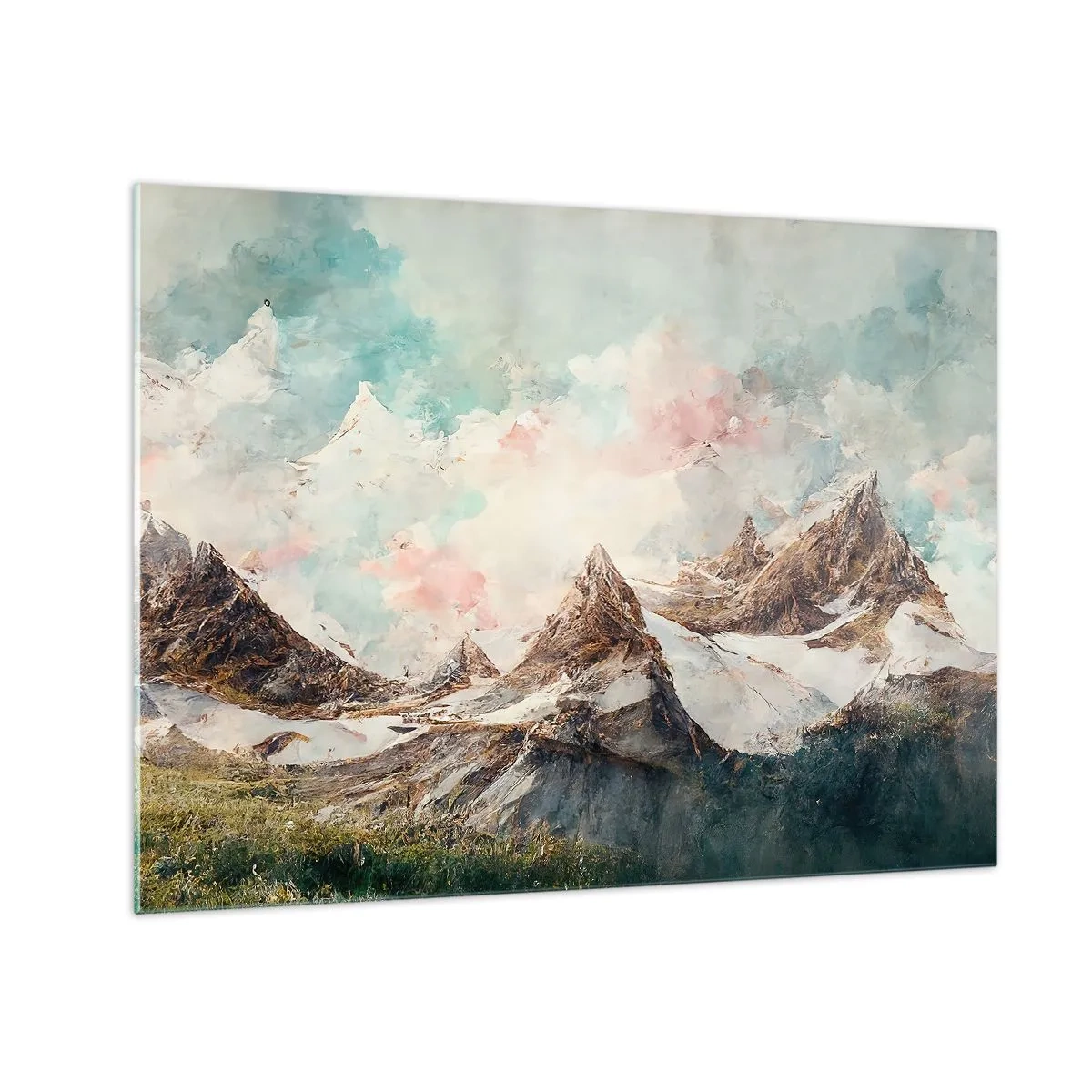 Impression sur verre - Image sur verre - Des sommets pittoresques aux ciels pastel - 70x50cm - Lames de roche - Décoration murale moderne pour le salon et la chambre ARTTOR