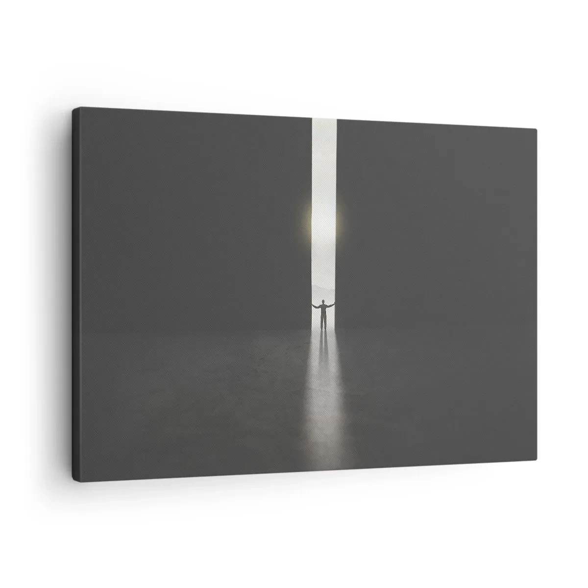 Impression sur toile - Image sur toile - Un homme debout dans la lumière d'une fente étroite dans un espace sombre - 70x50cm - Étape vers un avenir radieux - Décoration murale moderne pour le salon et la chambre ARTTOR