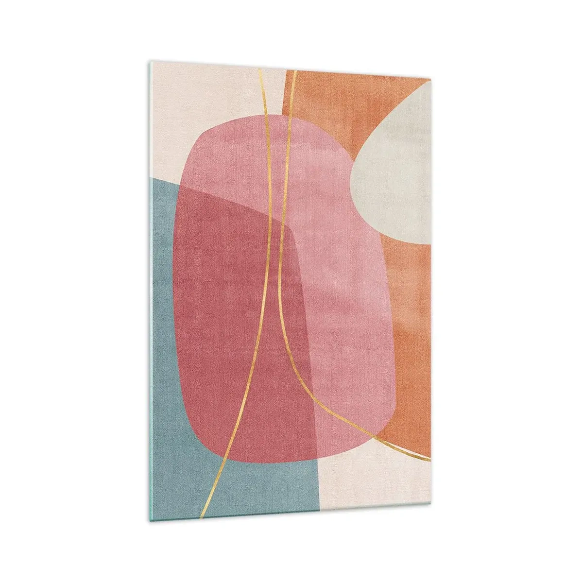 Impression sur verre - Image sur verre - Formes abstraites aux couleurs pastel avec des lignes délicates - 70x100cm - Composition pastel au fil d'or - Décoration murale moderne pour le salon et la chambre ARTTOR