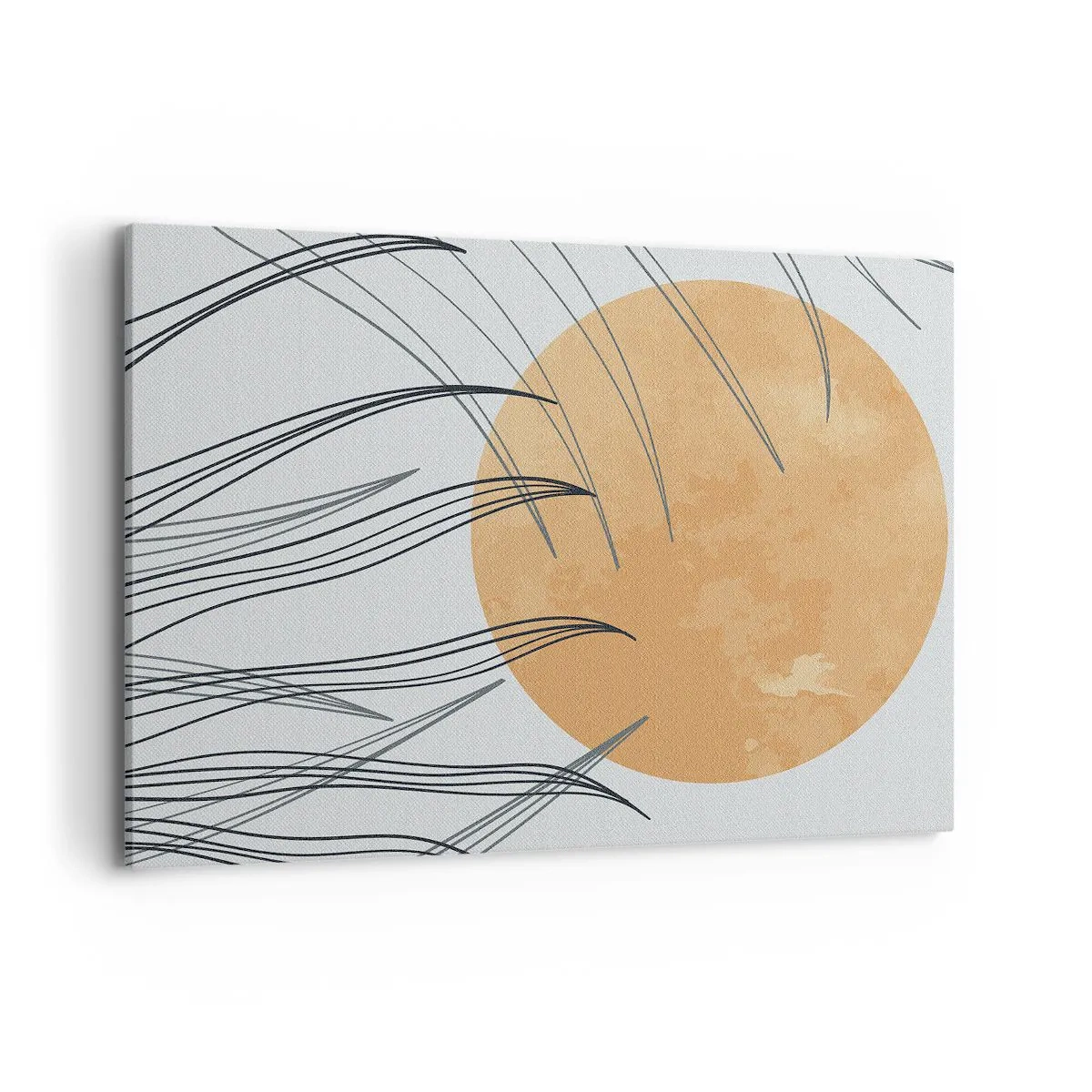 Impression sur toile - Image sur toile - Brins d'herbe abstraits sur fond de grand soleil orange - 100x70cm - Toujours vers le soleil - Décoration murale moderne pour le salon et la chambre ARTTOR