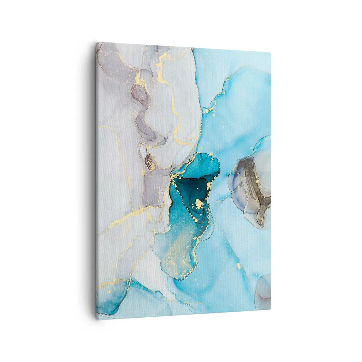 Impression sur toile - Image sur toile - Abstraction dans les tons de bleu et d'or avec des lignes subtiles - 50x70cm - Etude de la rencontre gris et turquoise - Décoration murale moderne pour le salon et la chambre ARTTOR