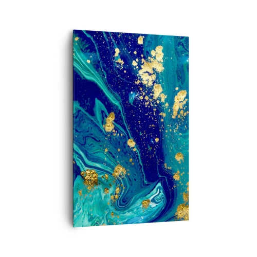 Impression sur toile - Image sur toile - Une composition abstraite avec des accents bleus, verts et dorés. - 80x120cm - Les pétales du soleil - Décoration murale moderne pour le salon et la chambre ARTTOR