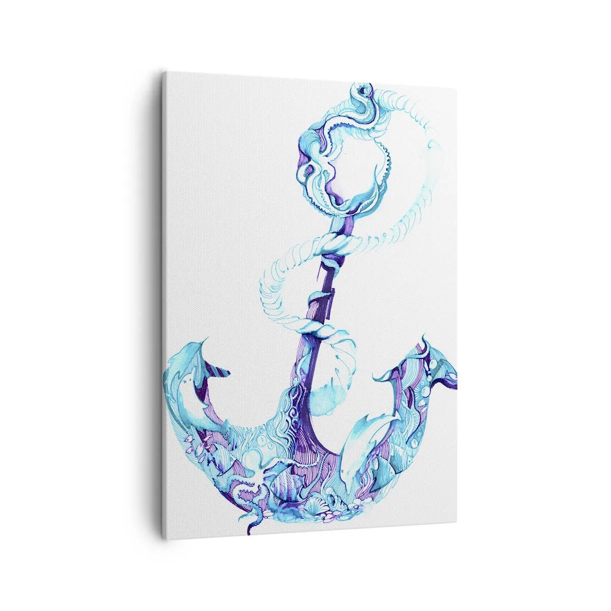 Impression sur toile - Image sur toile - Ancre abstraite dans des tons de bleu avec des détails nautiques - 50x70cm - Le confident des secrets de la mer - Décoration murale moderne pour le salon et la chambre ARTTOR