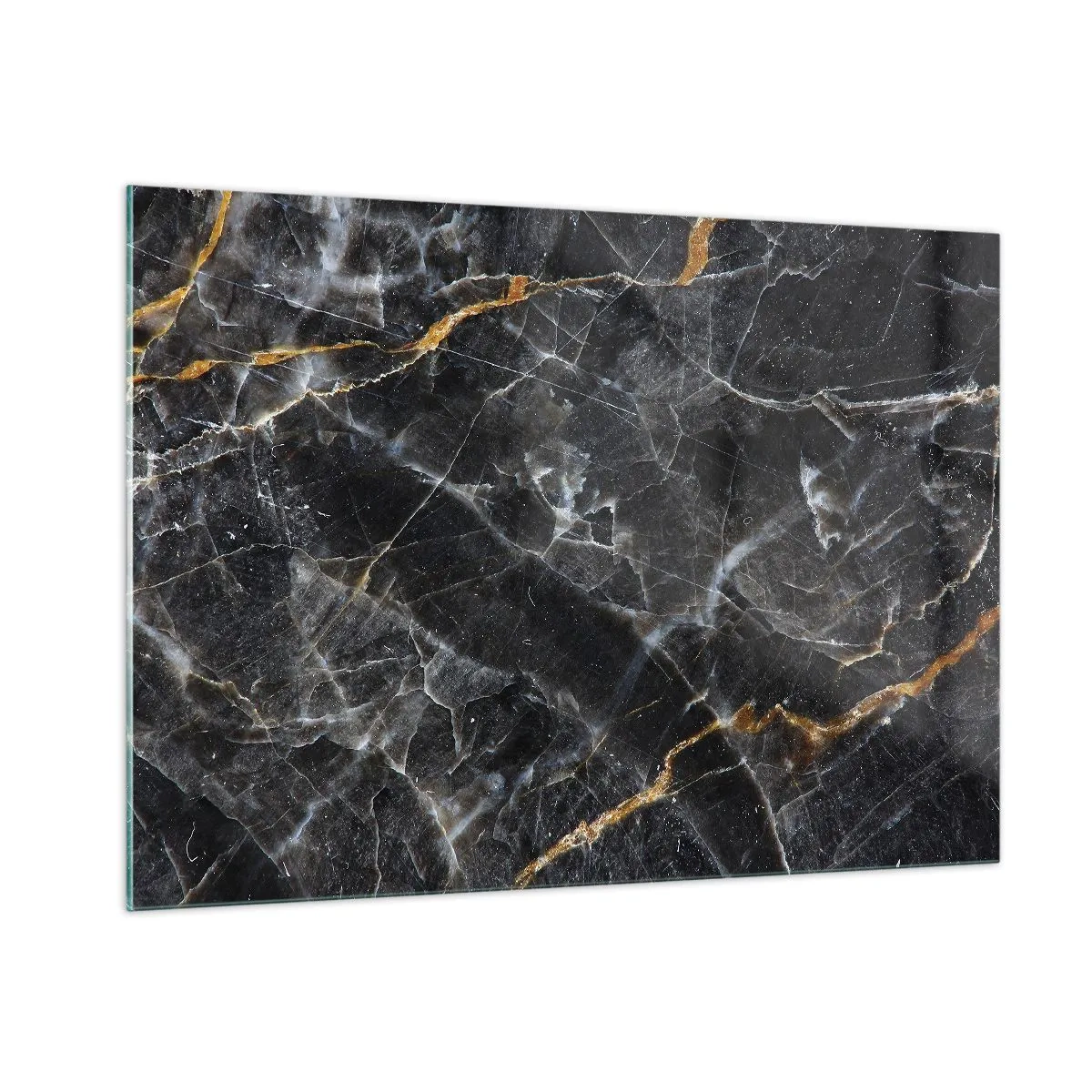 Impression sur verre - Image sur verre - Motif en marbre noir et or avec veines blanches - 100x70cm - La vie intérieure de la pierre - Décoration murale moderne pour le salon et la chambre ARTTOR