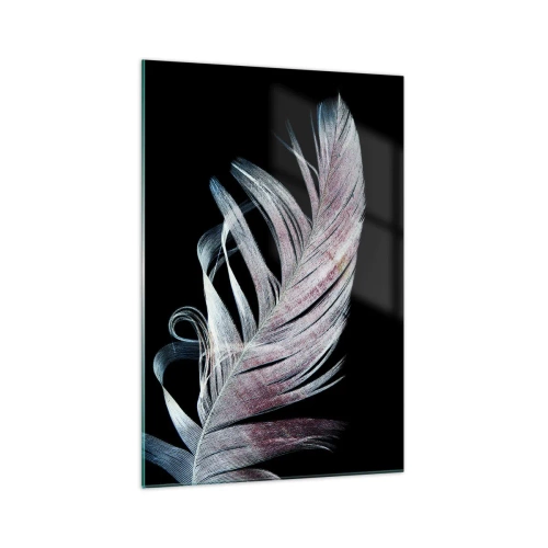 Impression sur verre - Image sur verre - Une plume délicate sur fond noir dans une démarche artistique - 70x100cm - Pensez au toucher - Décoration murale moderne pour le salon et la chambre ARTTOR