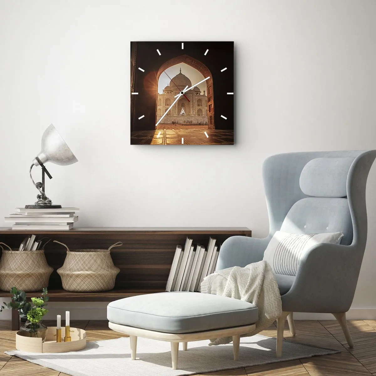 Horloge murale - Pendule murale - Le Taj Mahal au soleil vu depuis l'arche de la porte - 30x30cm - Un monument à l'amour surnaturel - Décoration murale moderne pour le salon et la chambre ARTTOR