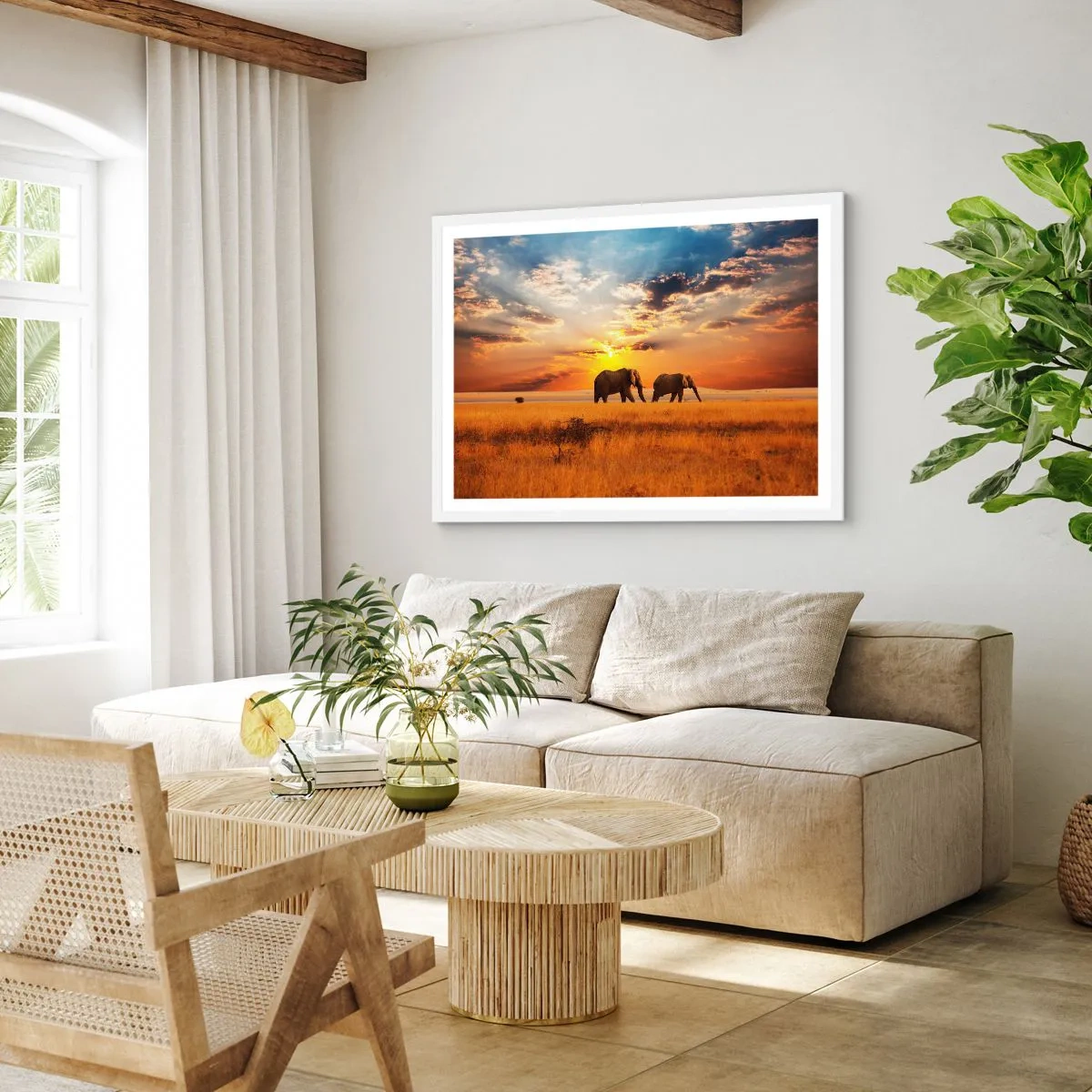 Affiche dans un cadre blanc - Poster - Déambulation familliale - 100x70 cm