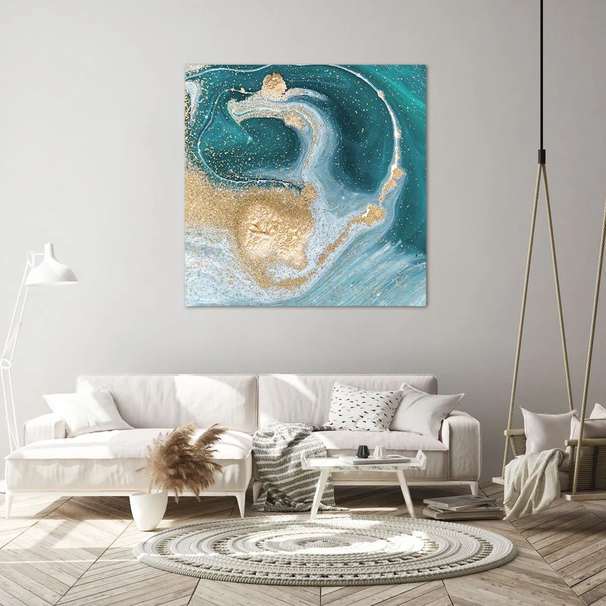 Impression sur toile - Image sur toile - Tourbillon d'or et de turquoise - 40x40 cm