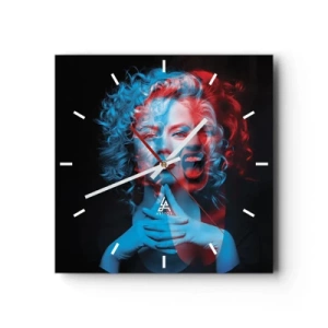 Horloge murale - Pendule murale - Double portrait de femme en rouge et bleu - 30x30cm - Alter ego - Décoration murale moderne pour le salon et la chambre ARTTOR