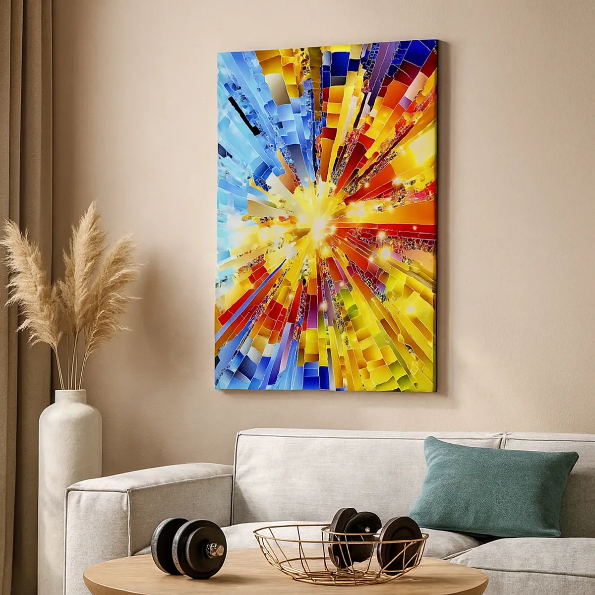 Impression sur toile - Image sur toile - Une explosion dynamique de couleurs et de lumière - 50x70cm - In medias res - Décoration murale moderne pour le salon et la chambre ARTTOR