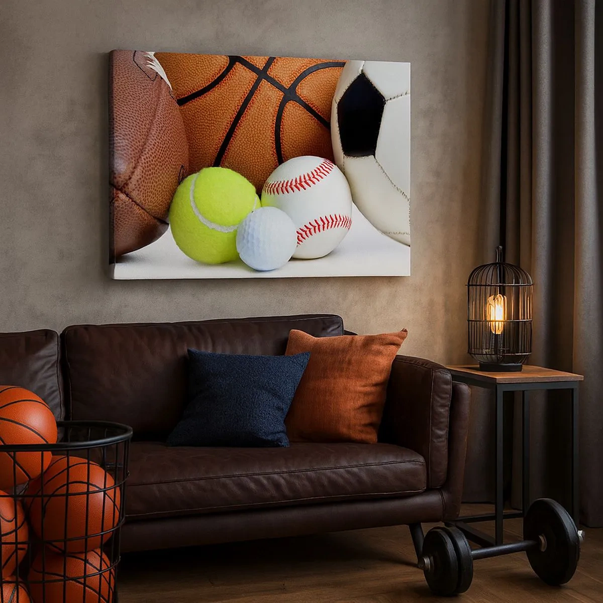 Impression sur toile - Image sur toile - Ballons de diverses disciplines sportives - 70x50cm - Le football nous connecte ! - Décoration murale moderne pour le salon et la chambre ARTTOR