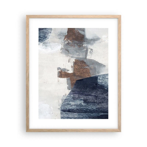 Affiche dans un chêne clair - Poster - Formes bleues et brunes - 40x50 cm