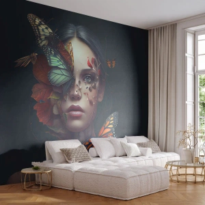 Papier Peint Autocollant Deluxe Sticker - Une merveilleuse métamorphose - Papillons, Affronter, Femme - 250x175 cm