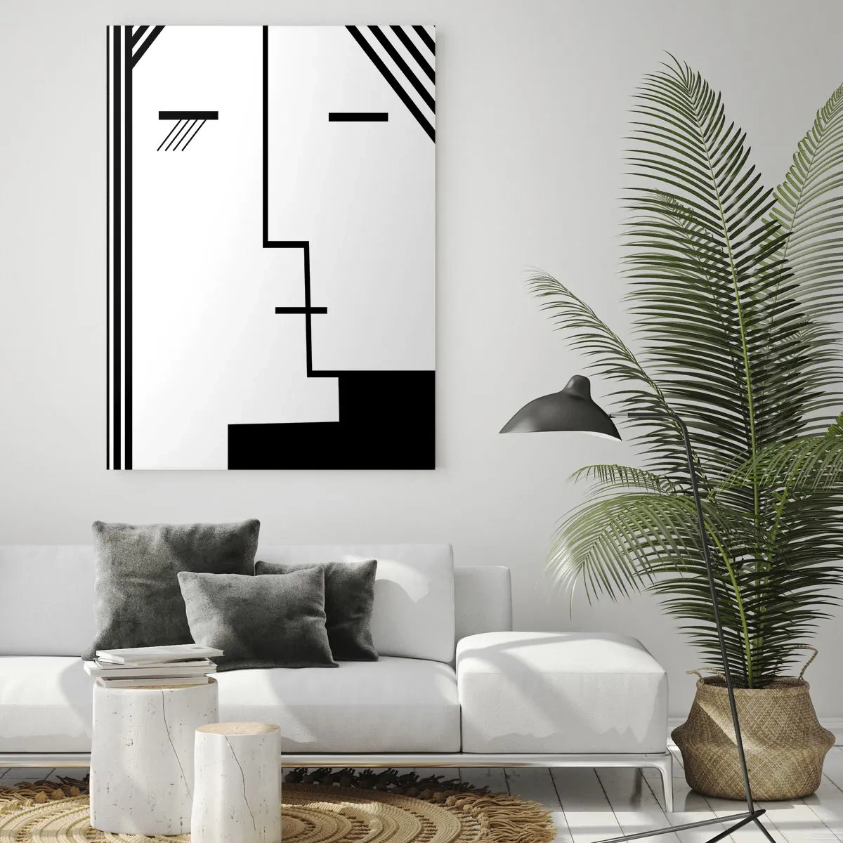 Impression sur verre - Image sur verre - Abstraction géométrique d'un baiser en noir et blanc - 80x120cm - Juste un baiser - Décoration murale moderne pour le salon et la chambre ARTTOR