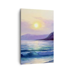 Impression sur toile - Image sur toile - Un paysage marin pittoresque au coucher du soleil avec des vagues et des montagnes - 80x120cm - Cristal d'eau et d'air - Décoration murale moderne pour le salon et la chambre ARTTOR