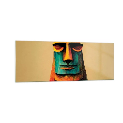 Impression sur verre - Image sur verre - Statue colorée de l'île de Pâques - 140x50cm - Statuesque et sympathique - Décoration murale moderne pour le salon et la chambre ARTTOR