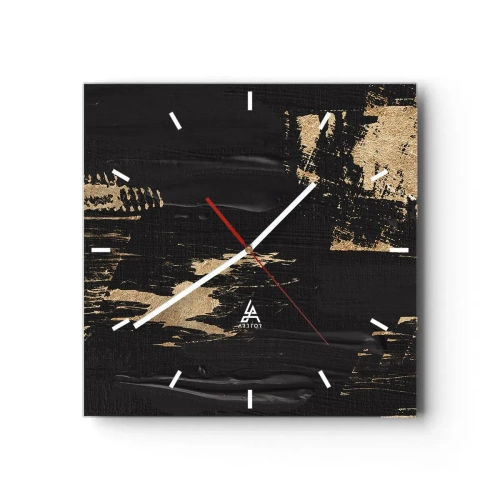 Horloge murale - Pendule murale - Composition abstraite dans les tons de noir et d'or - 30x30cm - Empreinte du toucher - Décoration murale moderne pour le salon et la chambre ARTTOR
