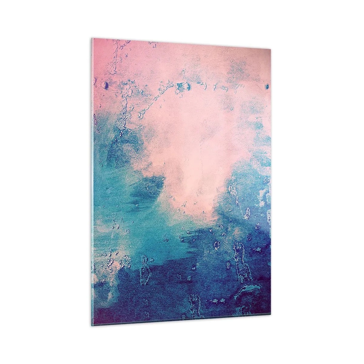 Impression sur verre - Image sur verre - Une combinaison abstraite de bleu et de rose poudré avec de la texture - 50x70cm - Etreintes bleues - Décoration murale moderne pour le salon et la chambre ARTTOR