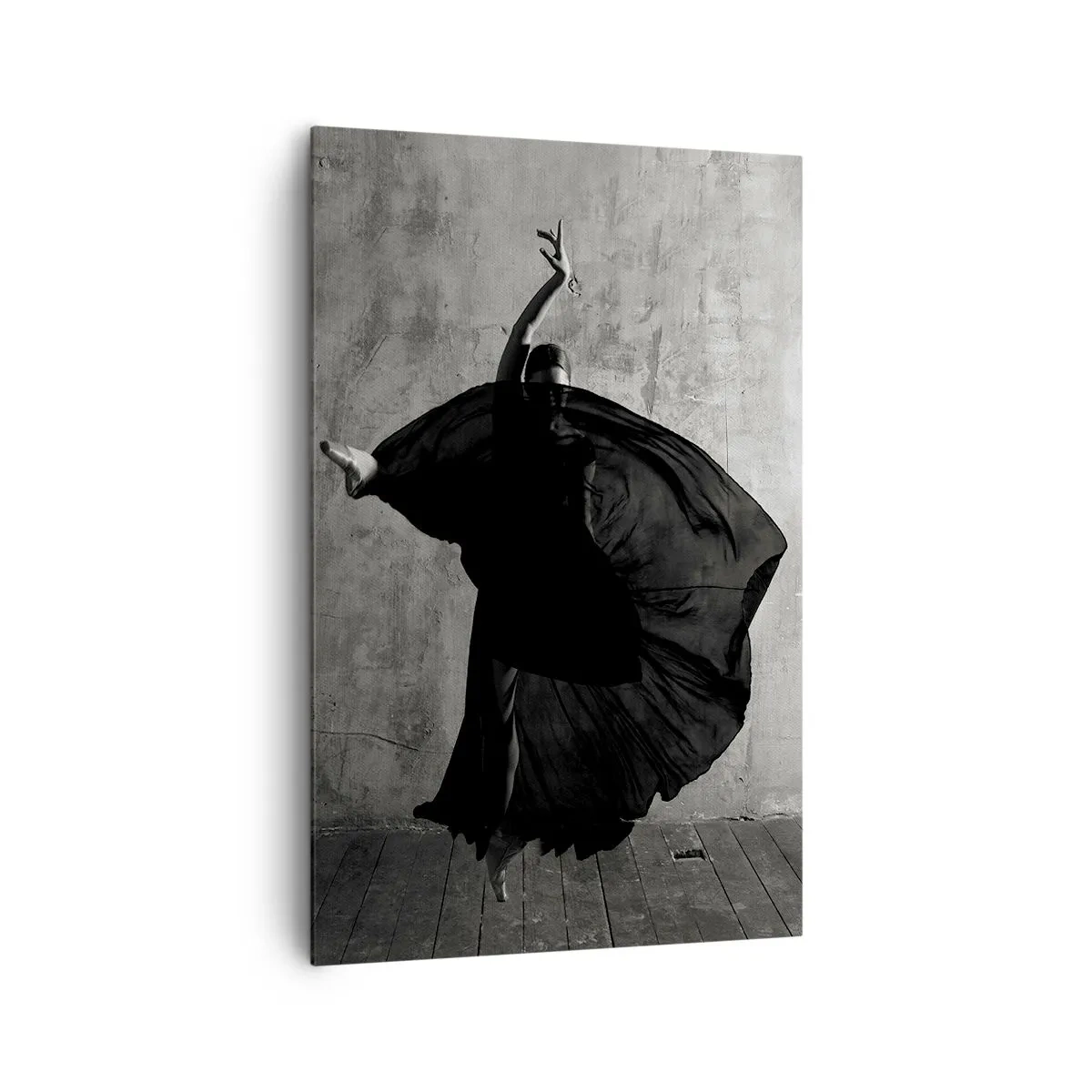 Impression sur toile - Image sur toile - Silhouette noire et blanche d'une danseuse en mouvement sur fond de mur - 80x120cm - Pas plein de passion - Décoration murale moderne pour le salon et la chambre ARTTOR