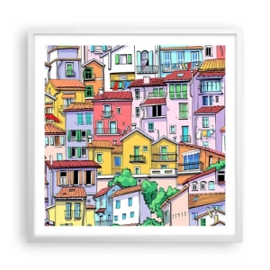 Affiche dans un cadre blanc - Poster - Ville joyeuse - 60x60 cm