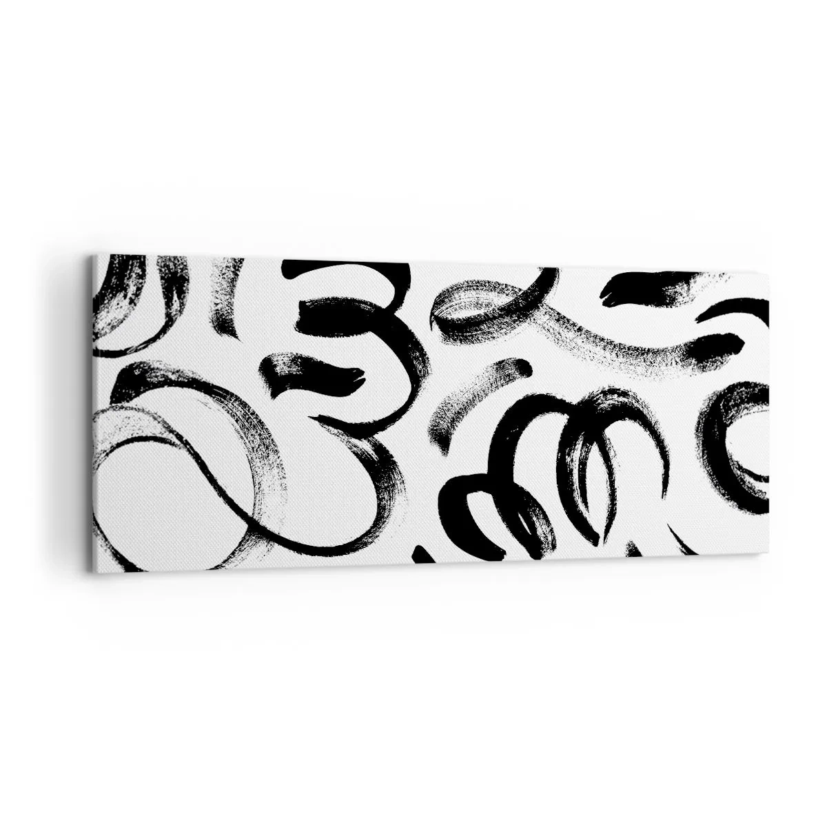 Impression sur toile - Image sur toile - Coups de pinceau abstraits noirs sur fond blanc - 120x50cm - Noir sur blanc - Décoration murale moderne pour le salon et la chambre ARTTOR