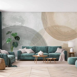 Papier Peint Photo Premium Sand - Cercles abstraits aux couleurs beige et gris - 100x70cm - Mondes pénétrants - Décoration murale moderne pour le salon et la chambre ARTTOR
