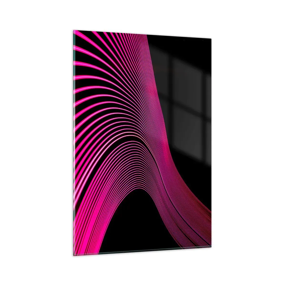Impression sur verre - Image sur verre - Lignes futuristes dans des tons de rose sur fond noir - 80x120cm - Avenue de lumière - Décoration murale moderne pour le salon et la chambre ARTTOR