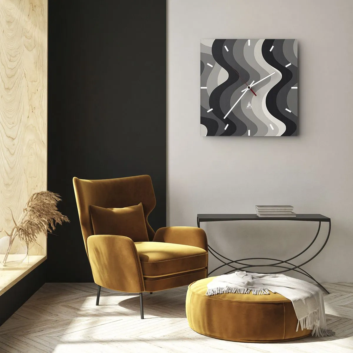 Horloge murale - Pendule murale - Motifs ondulés noirs et blancs dans des tons de gris - 30x30cm - Vague après vague - Décoration murale moderne pour le salon et la chambre ARTTOR