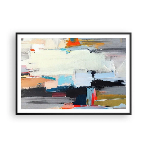 Affiche dans un cadre noir - Poster - Abstraction colorée avec des coups de pinceau dynamiques - 100x70cm - Y a-t-il une méthode ? - Décoration murale moderne pour le salon et la chambre ARTTOR