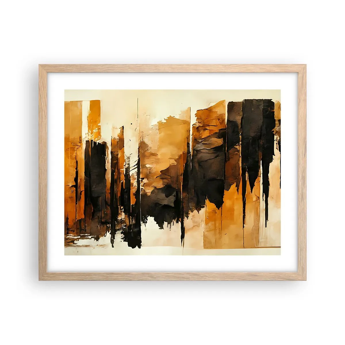 Affiche dans un chêne clair - Poster - Harmonie de noir et d'or - 50x40 cm