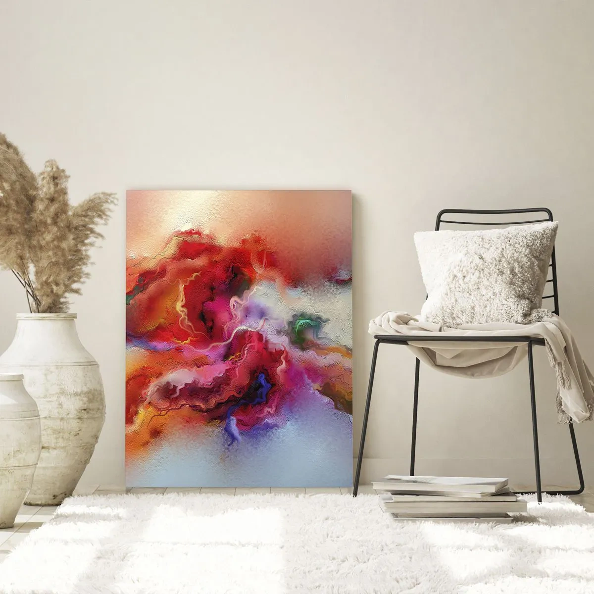 Impression sur verre - Image sur verre - Abstraction colorée avec une composition dynamique - 80x120cm - Comment attraper des rêves - fumée - Décoration murale moderne pour le salon et la chambre ARTTOR