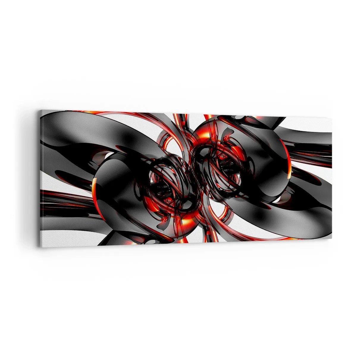 Impression sur toile - Image sur toile - Graphiques 3D abstraits avec des éléments noirs et rouges - 120x50cm - Mouvement de graphite et rouge - Décoration murale moderne pour le salon et la chambre ARTTOR