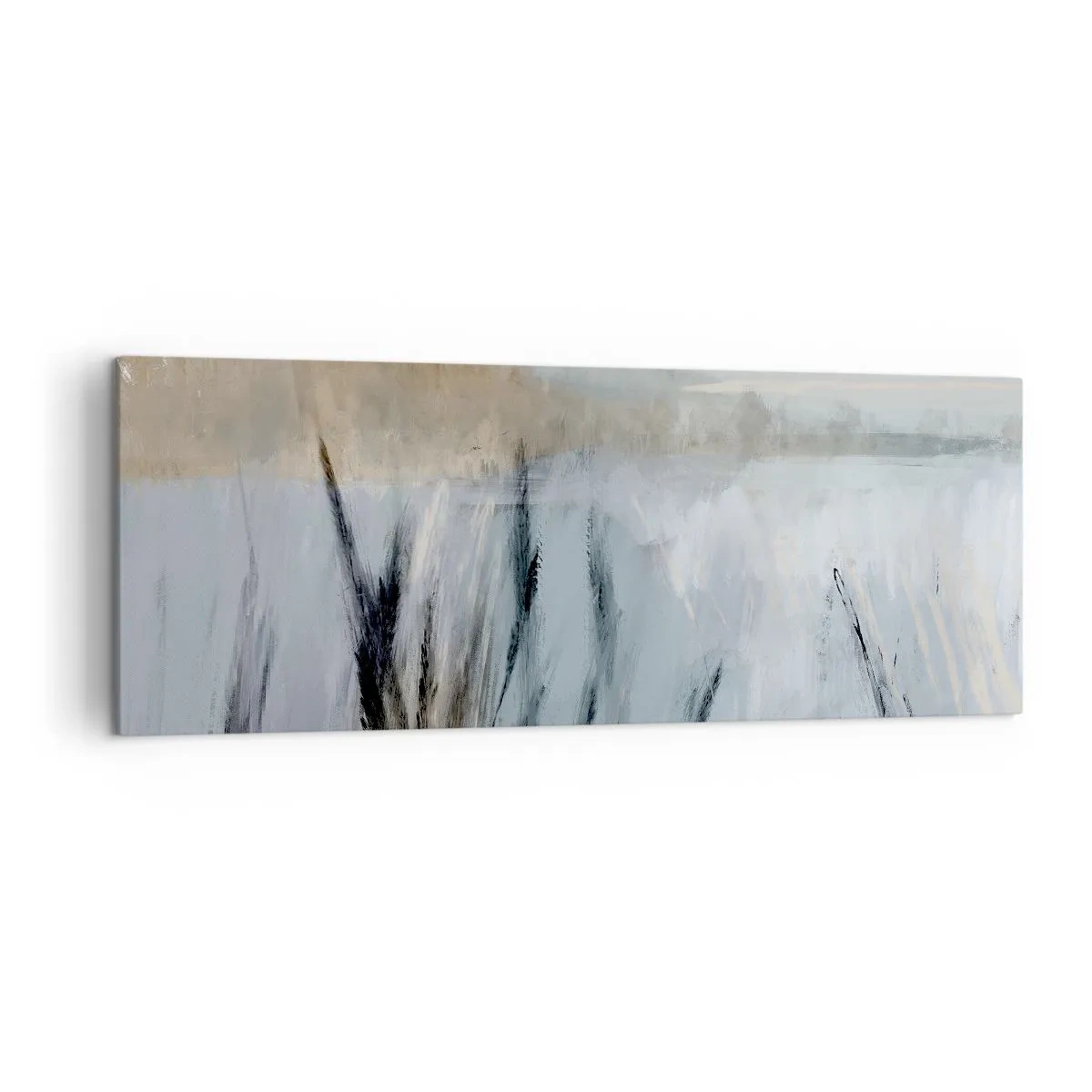 Impression sur toile - Image sur toile - Un paysage hivernal pittoresque avec des champs et des herbes - 140x50cm - Champs d'hiver - Décoration murale moderne pour le salon et la chambre ARTTOR
