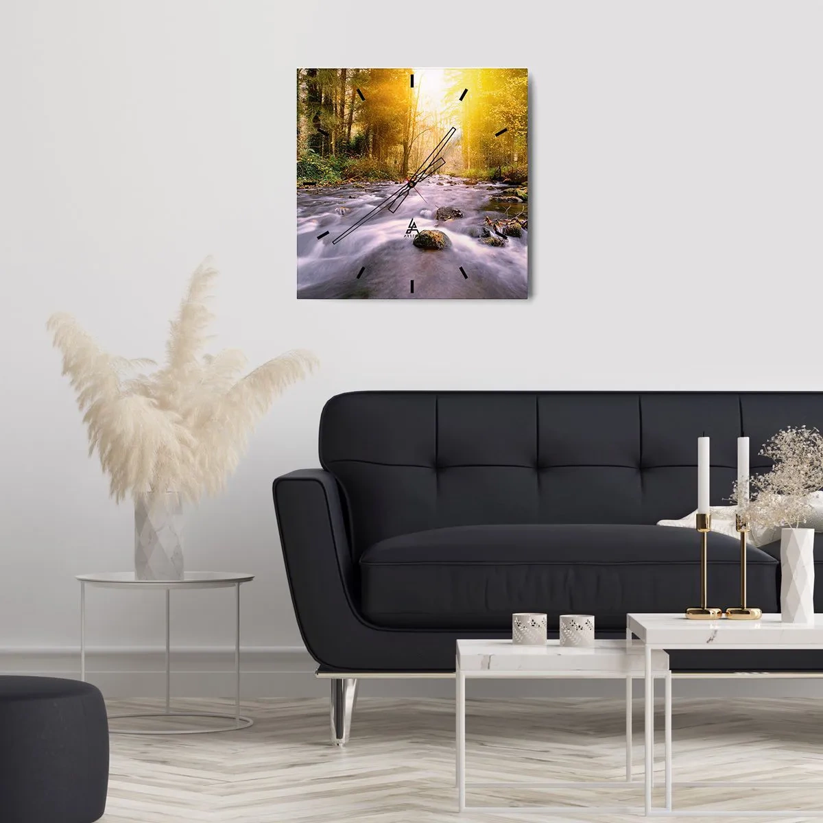 Horloge murale - Pendule murale - Malachite dans un cadre argent et or - 30x30 cm