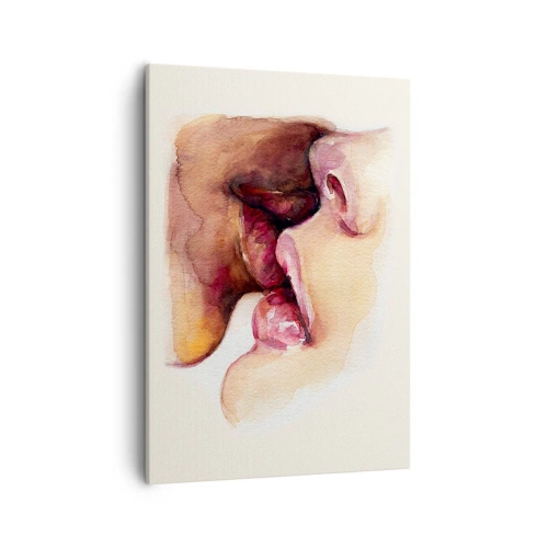 Impression sur toile - Image sur toile - Une aquarelle représentant un gros plan d'un visage - 50x70cm - Comme le jour et la nuit, la terre et le ciel - Décoration murale moderne pour le salon et la chambre ARTTOR