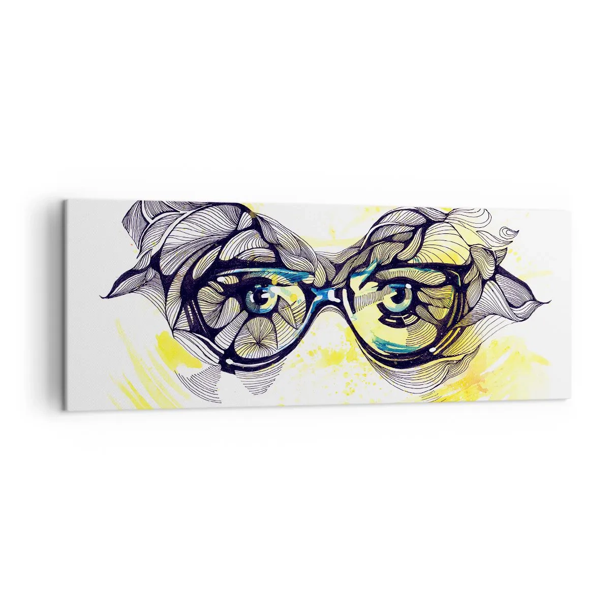 Impression sur toile - Image sur toile - Graphiques artistiques de lunettes aux yeux expressifs - 140x50cm - À travers des lunettes bleues - Décoration murale moderne pour le salon et la chambre ARTTOR