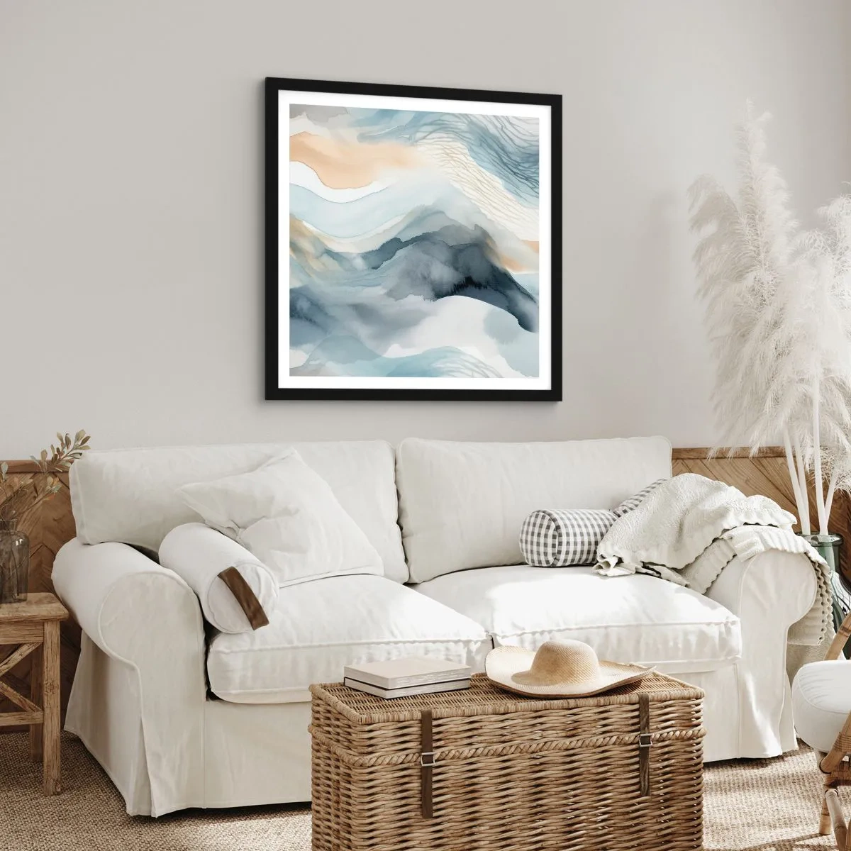Affiche dans un cadre noir - Poster - Abstraction enneigée et brumeuse - 40x40 cm
