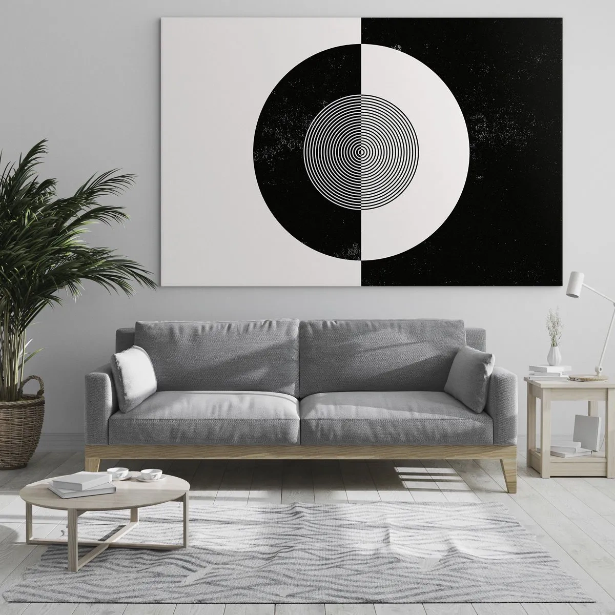 Impression sur verre - Image sur verre - Motif géométrique de symétrie noir et blanc - 70x50cm - Harmonie de noir et blanc - Décoration murale moderne pour le salon et la chambre ARTTOR