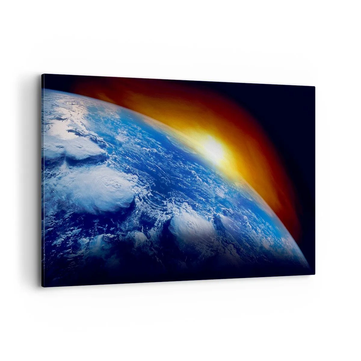 Impression sur toile - Image sur toile - Vue de la Terre depuis l'espace au coucher du soleil - 120x80cm - Lever de soleil sur la planète bleue - Décoration murale moderne pour le salon et la chambre ARTTOR