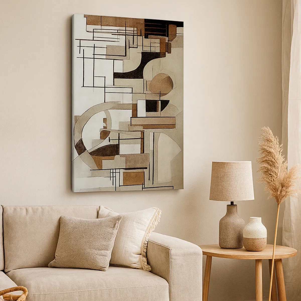 Impression sur toile - Image sur toile - Abstraction architecturale en beige et marron - 50x70cm - Paysage urbain 2.0 - Décoration murale moderne pour le salon et la chambre ARTTOR