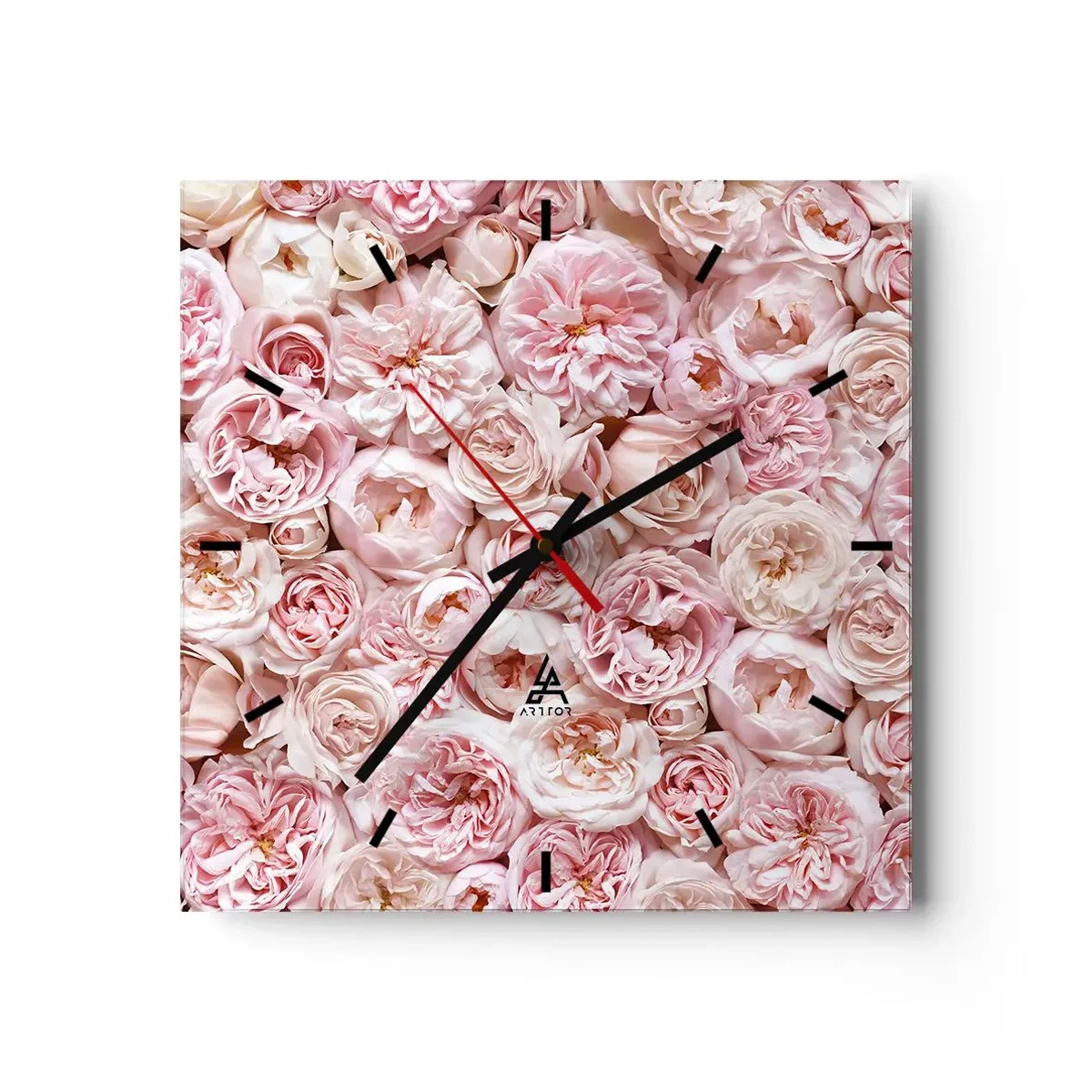 Horloge murale - Pendule murale - Des roses délicates dans des tons de rose sur toute la surface - 30x30cm - Un lit de roses - Décoration murale moderne pour le salon et la chambre ARTTOR